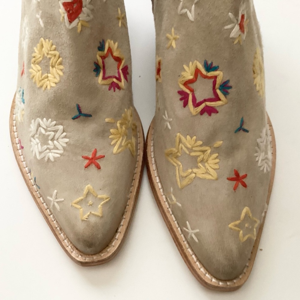NEW Free People Bowers Embroidered Leather Western Booties - Stone - 38 - Picture 2 of 9
